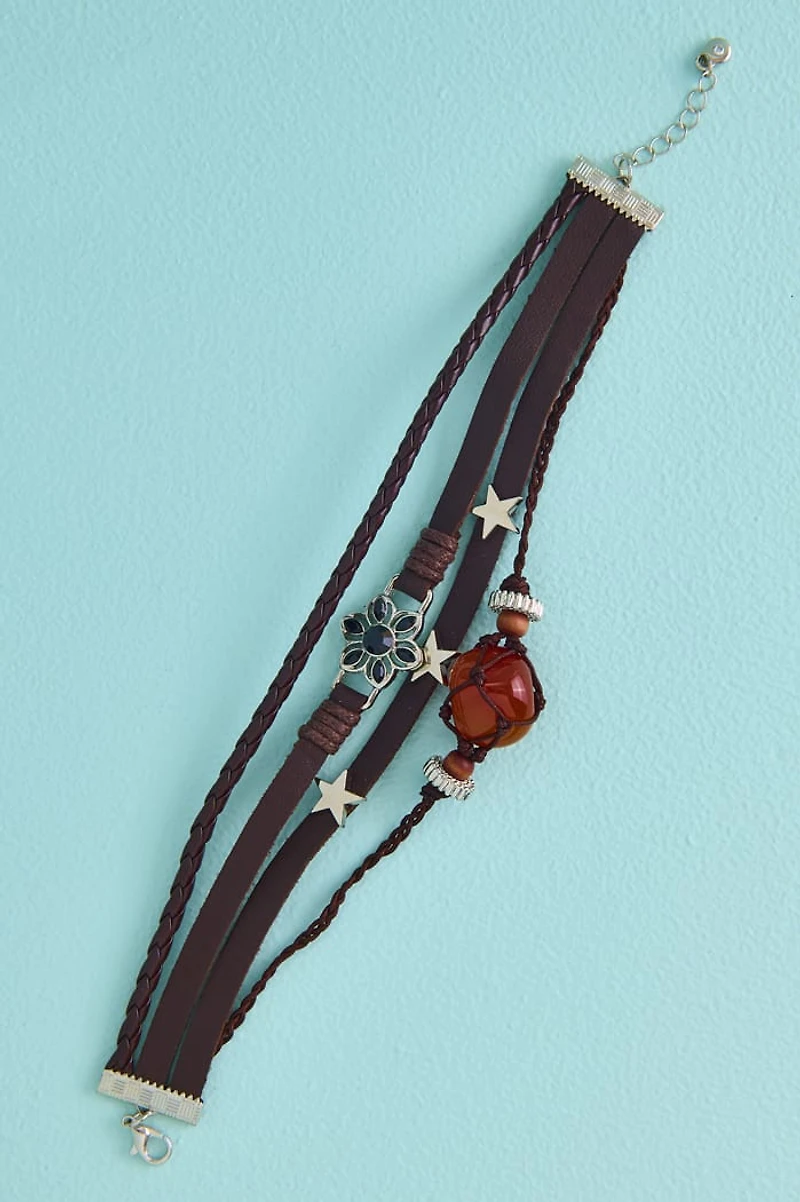 Red Agate Triple Beaded Layered Bracelet