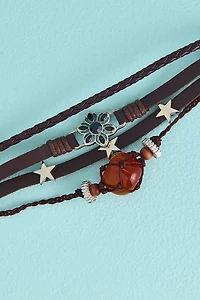 Red Agate Triple Beaded Layered Bracelet