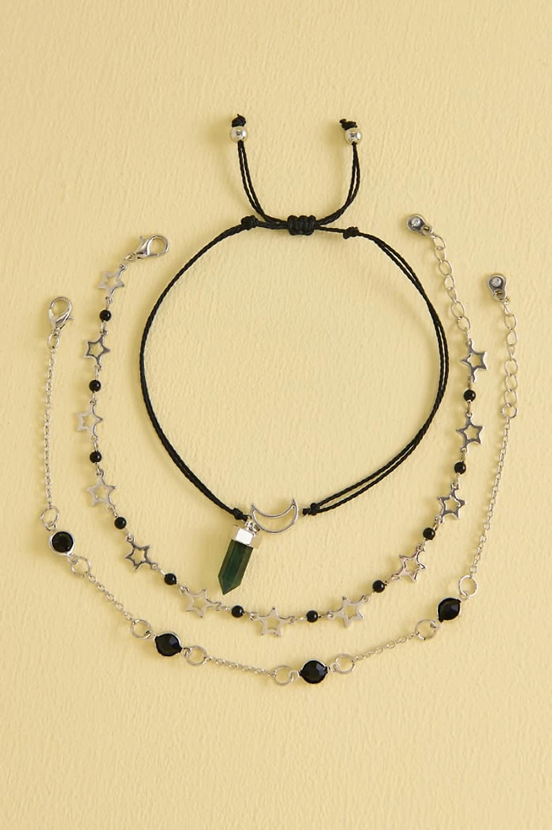 Buy Black Faux Dark Emerald Anklet Set Online at Earthbound Trading