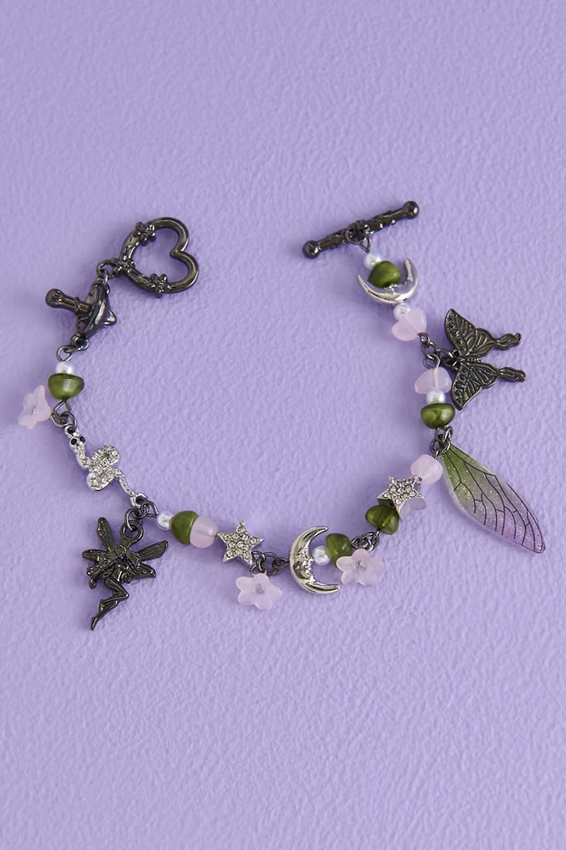 Rose Quartz Fairycore Chunky Charm Bracelet