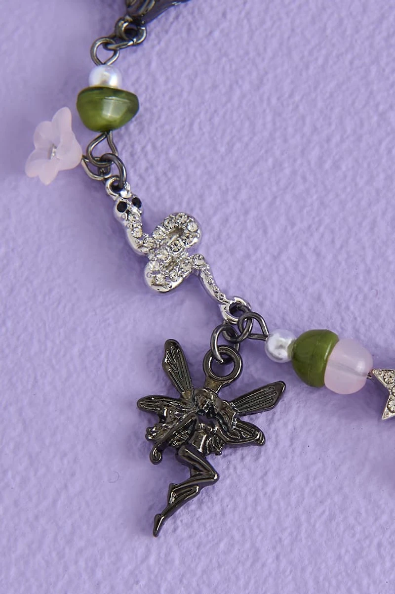 Rose Quartz Fairycore Chunky Charm Bracelet