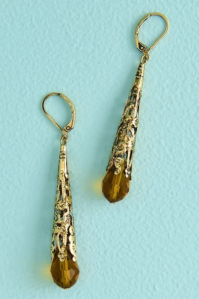 Vintage Boho Amber Teardrop Earrings
