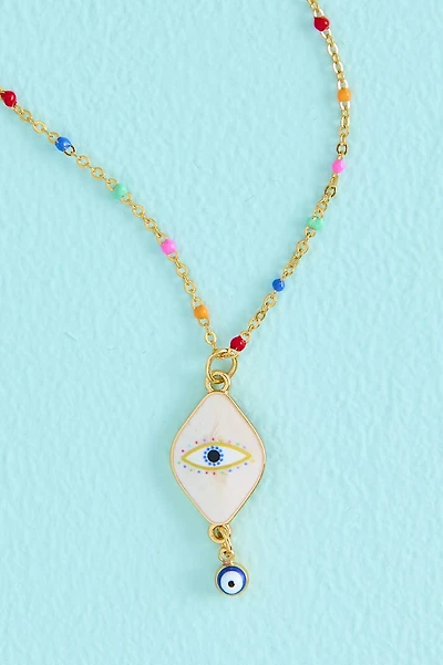 Pearlescent Evil Eye Rainbow Mini Bead Necklace