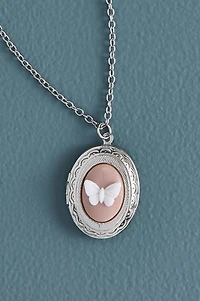 Antique Silver Peach Butterfly Necklace