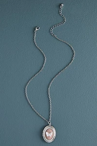 Antique Silver Peach Butterfly Necklace