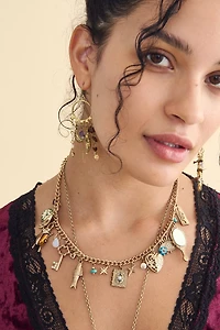 Gold Antique Victorian Opalite Charm Necklace