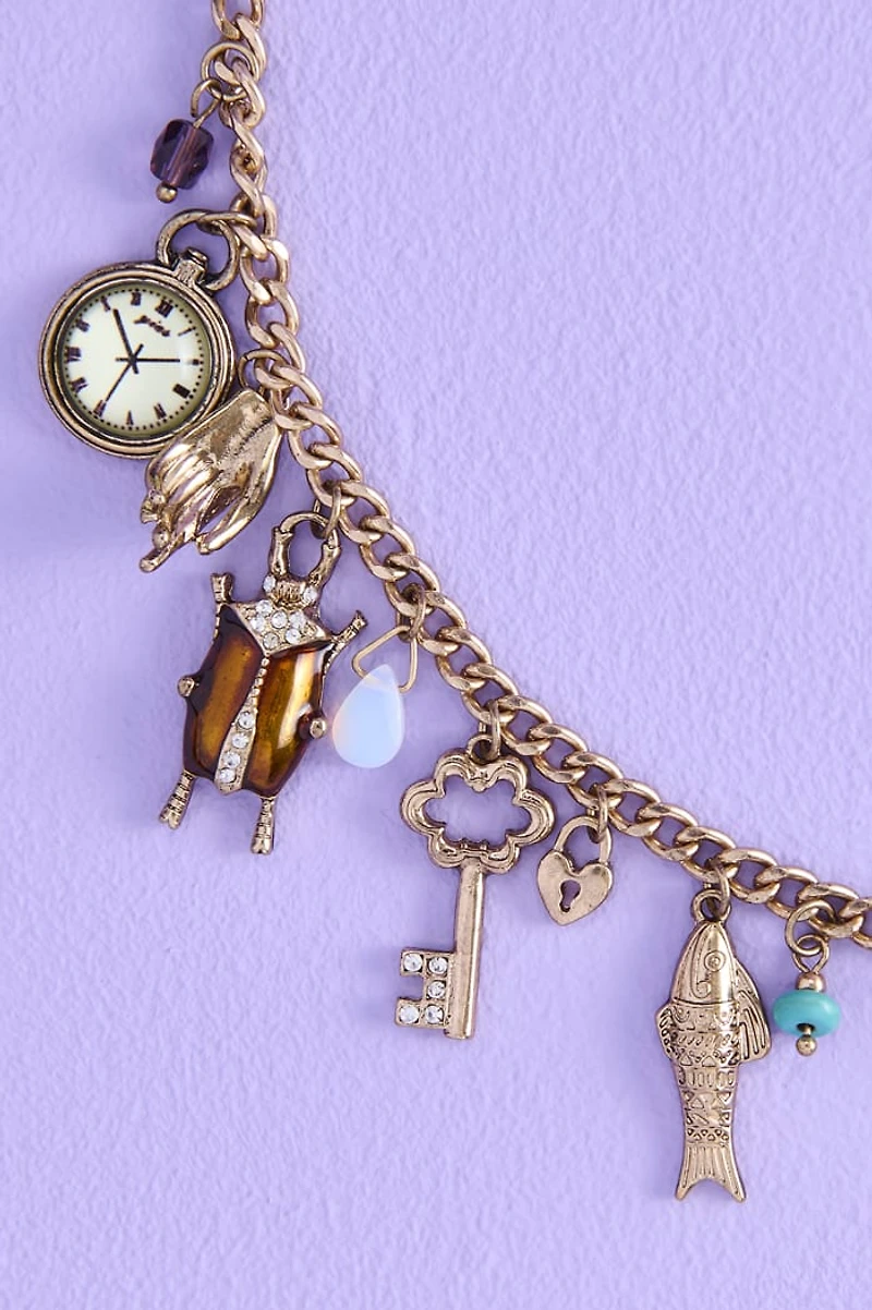 Gold Antique Victorian Opalite Charm Necklace