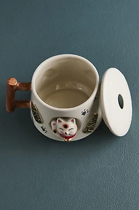 Lucky Cat Mug w/ Spoon and Lid