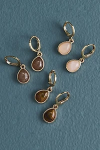 Neutral Teardrop Glass Stone Gold Earring Set