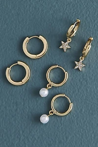 Gold Faux Pearl Mini Hoop Earring Set