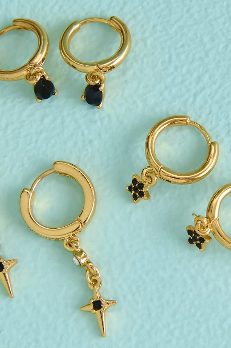 Gold Starry Mini Hoop Earring Set