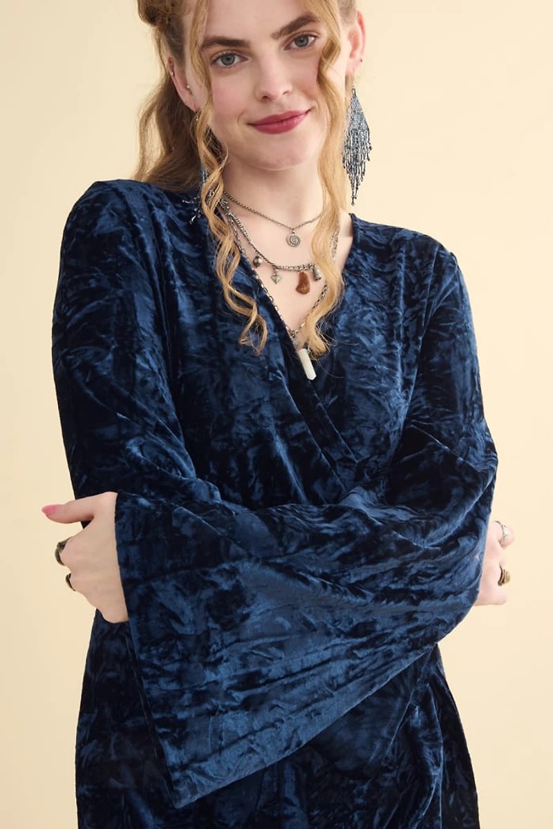 Buy Navy Velvet Bell Sleeve Jumpsuit Online at Earthbound Trading