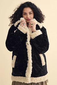 Buy Black Retro Velvet Faux Fur Jacket  Online at Earthbound Trading