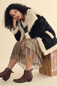 Buy Black Retro Velvet Faux Fur Jacket  Online at Earthbound Trading