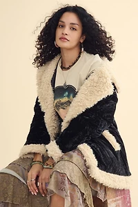 Buy Black Retro Velvet Faux Fur Jacket  Online at Earthbound Trading