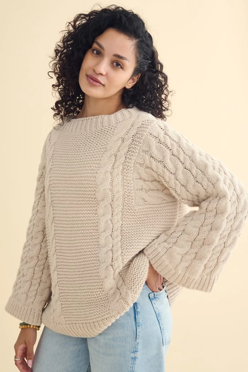 Buy Beige Chunky Cable Knit Sweater Online at Earthbound Trading