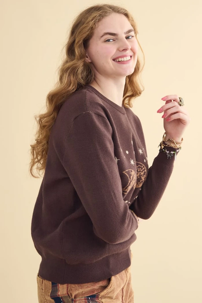 Buy Brown Moon Phase Knit Sweater Online at Earthbound Trading