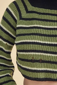 Distressed Micro Hole Turtleneck Crop Sweater"