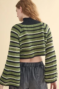 Distressed Micro Hole Turtleneck Crop Sweater"