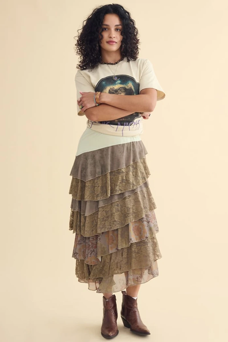 Sage Rose Tiered Lace Maxi Skirt