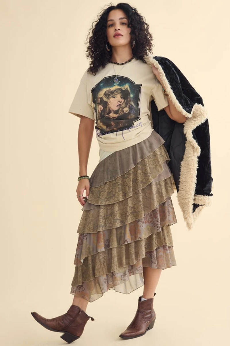 Sage Rose Tiered Lace Maxi Skirt