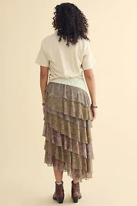 Sage Rose Tiered Lace Maxi Skirt