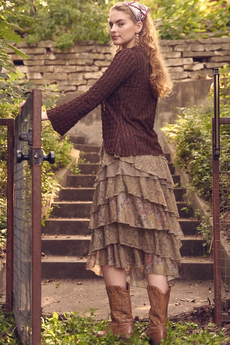 Sage Rose Tiered Lace Maxi Skirt