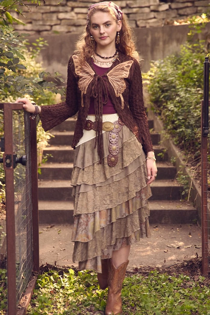 Sage Rose Tiered Lace Maxi Skirt