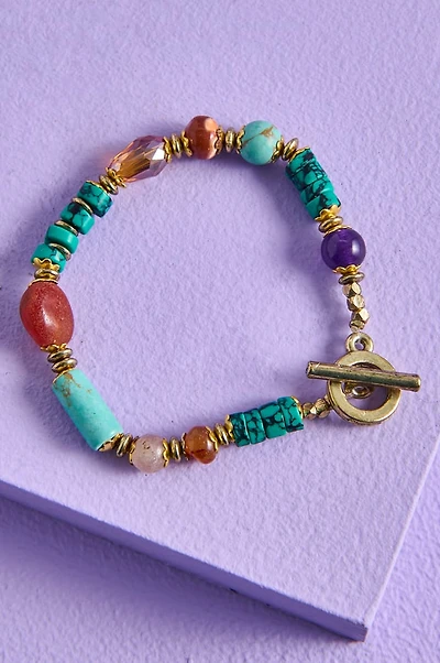 Mixed Stone Clay Bead Toggle Bracelet