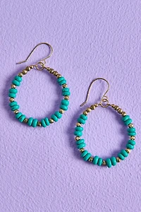 Mini Turquoise Clay Bead Gold Hoop Earrings