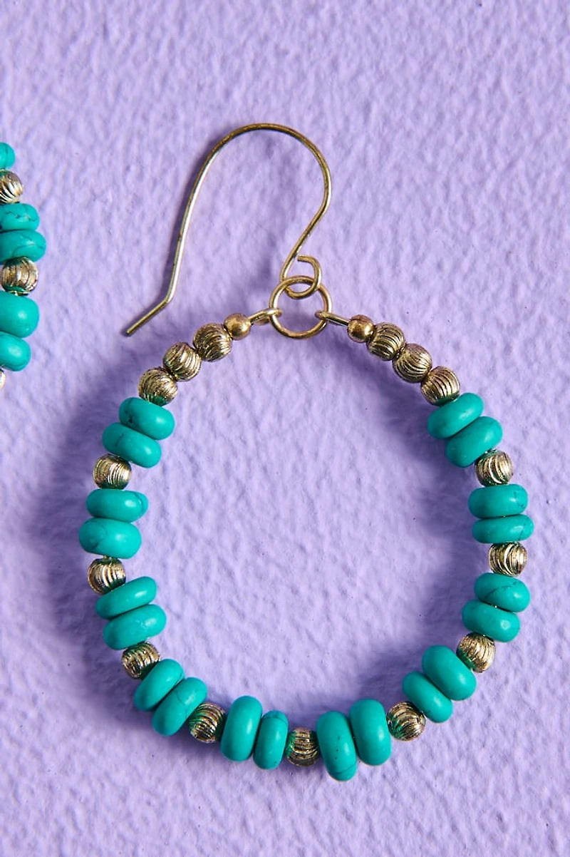 Mini Turquoise Clay Bead Gold Hoop Earrings