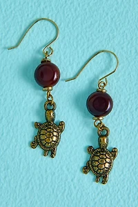 Brown Agate Turtle Earrings