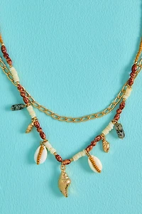 Mixed Cowrie Shell Bead Layered Necklace
