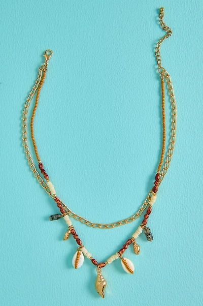 Mixed Cowrie Shell Bead Layered Necklace