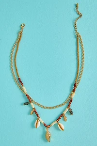 Mixed Cowrie Shell Bead Layered Necklace