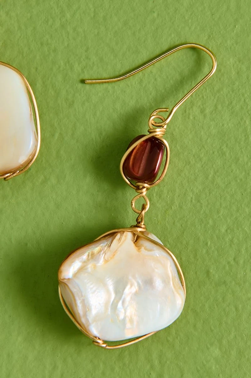 Mother of Pearl Gold Drop Earrings - Boho Chic Jewelry Shop