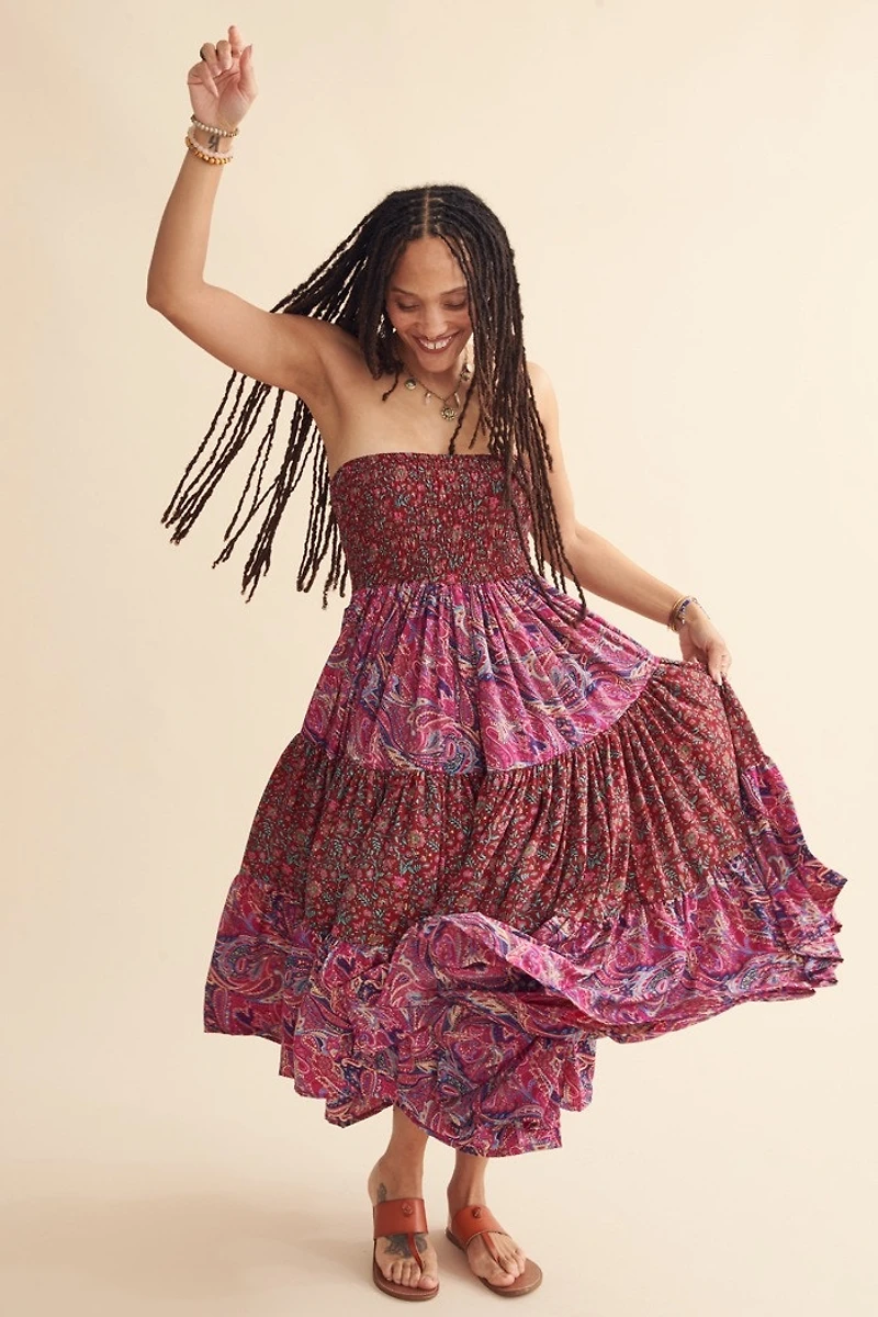 Magenta Sari Convertible Tube Dress