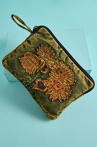 Sunflower Embroidered Travel Pouch