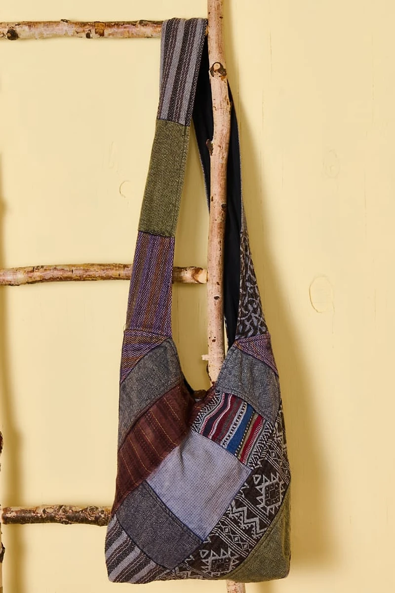 Grey Patchwork Hobo Crossbody Bag