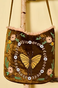 Brown Velvet Butterfly Crossbody Bag