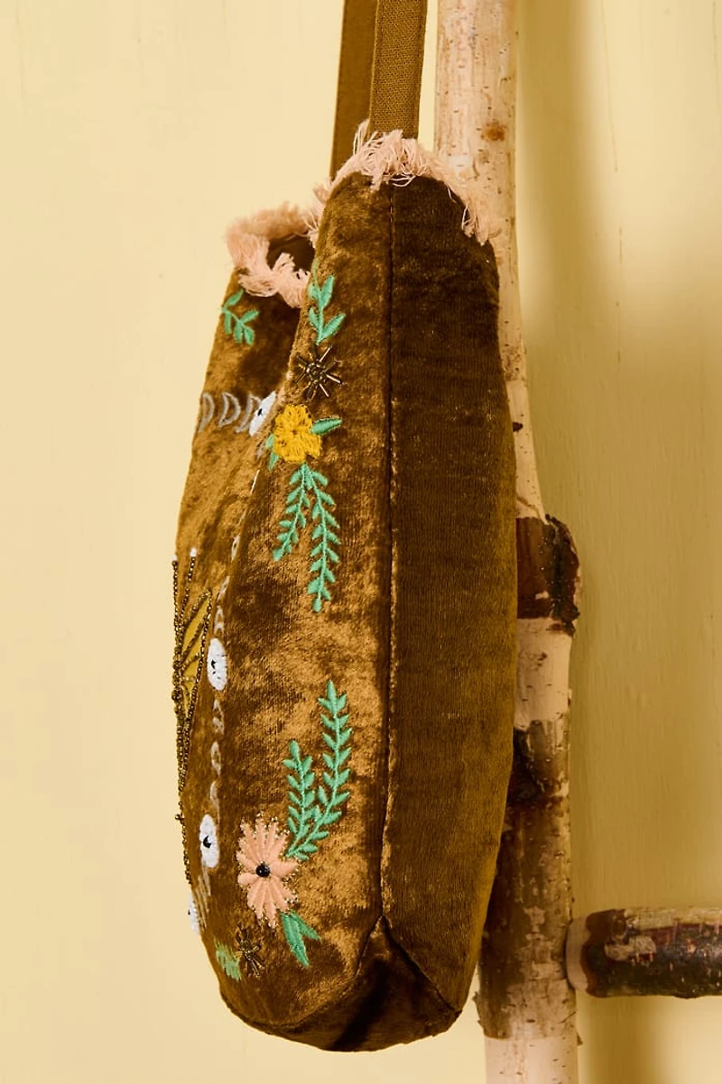 Brown Velvet Butterfly Crossbody Bag