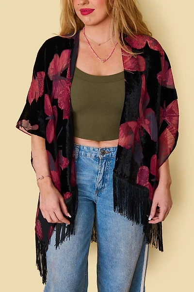Butterfly Velvet Burnout Fringe Festival Shawl