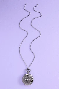 Silver Antique Floral Pocket Watch Necklace