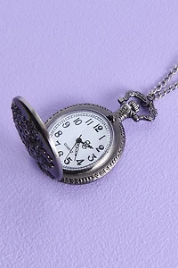 Silver Antique Floral Pocket Watch Necklace