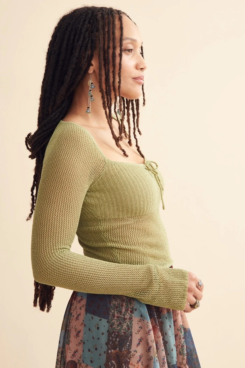 Olive Open Knit Bow Sweater