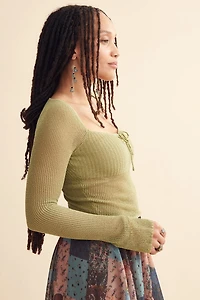 Olive Open Knit Bow Sweater