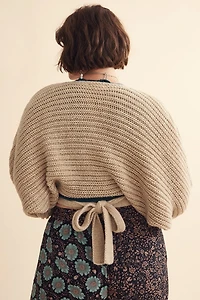 Oat Chunky Knit Tie Front Shrug