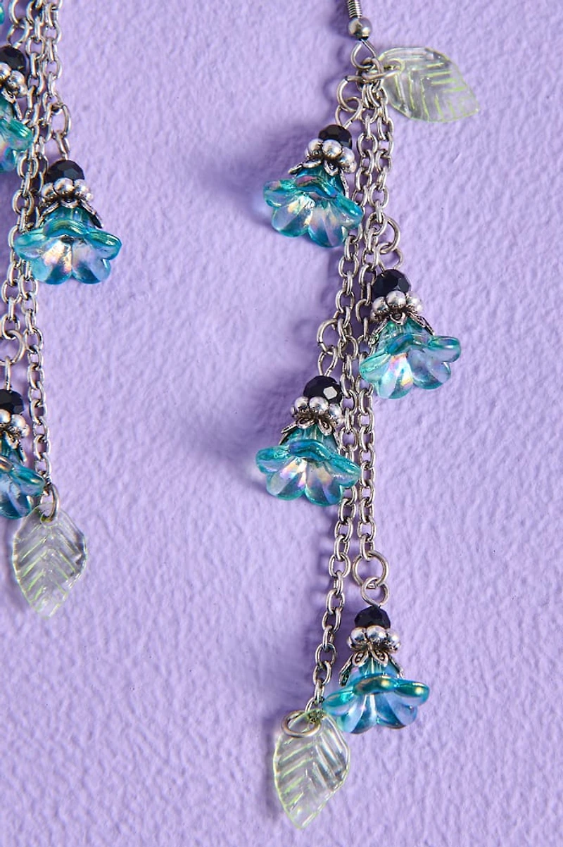 Blue Floral Charm Dangle Earrings