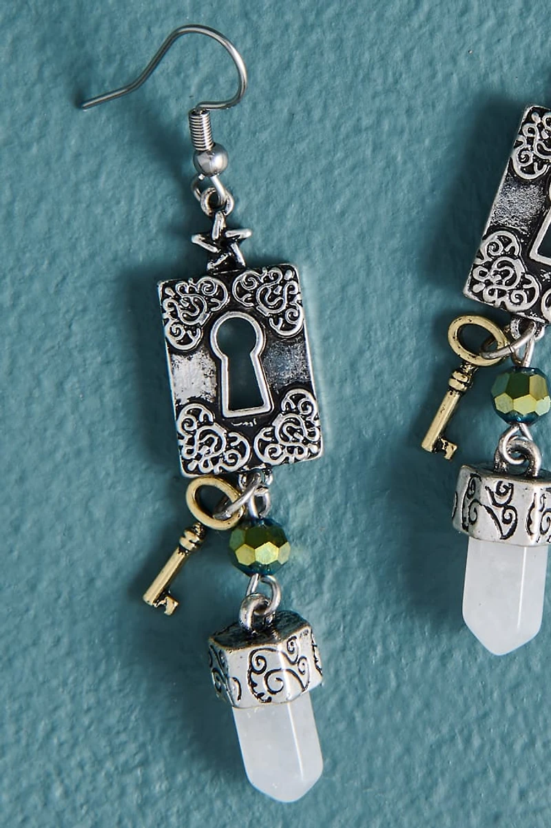 Clear Quartz  Silver Keyhole Earrings