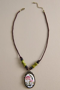 Embroidered Mushroom Vignette Necklace